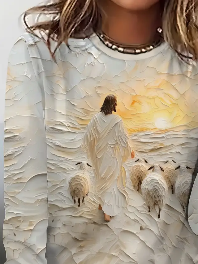 Casual Jesus Copy Crew Neck Long Sleeve T-shirt