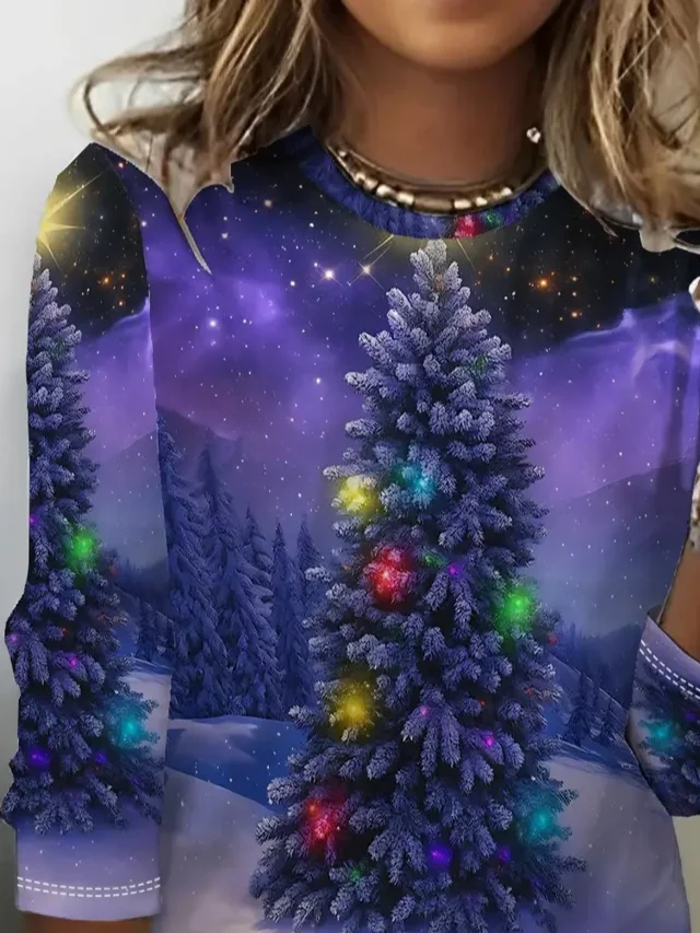 Casual Christmas Crew Neck Long Sleeve T-shirt