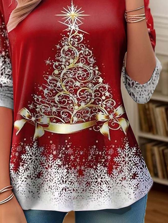 Casual Christmas Crew Neck Long Sleeve T-shirt
