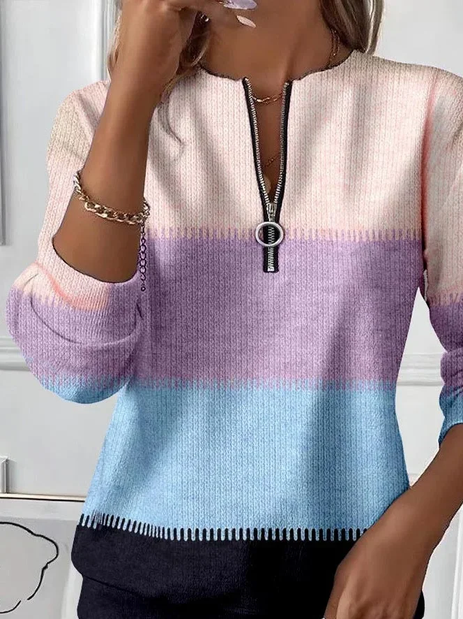 Casual Crew Neck Multicolor Block Sweatshirt Printing