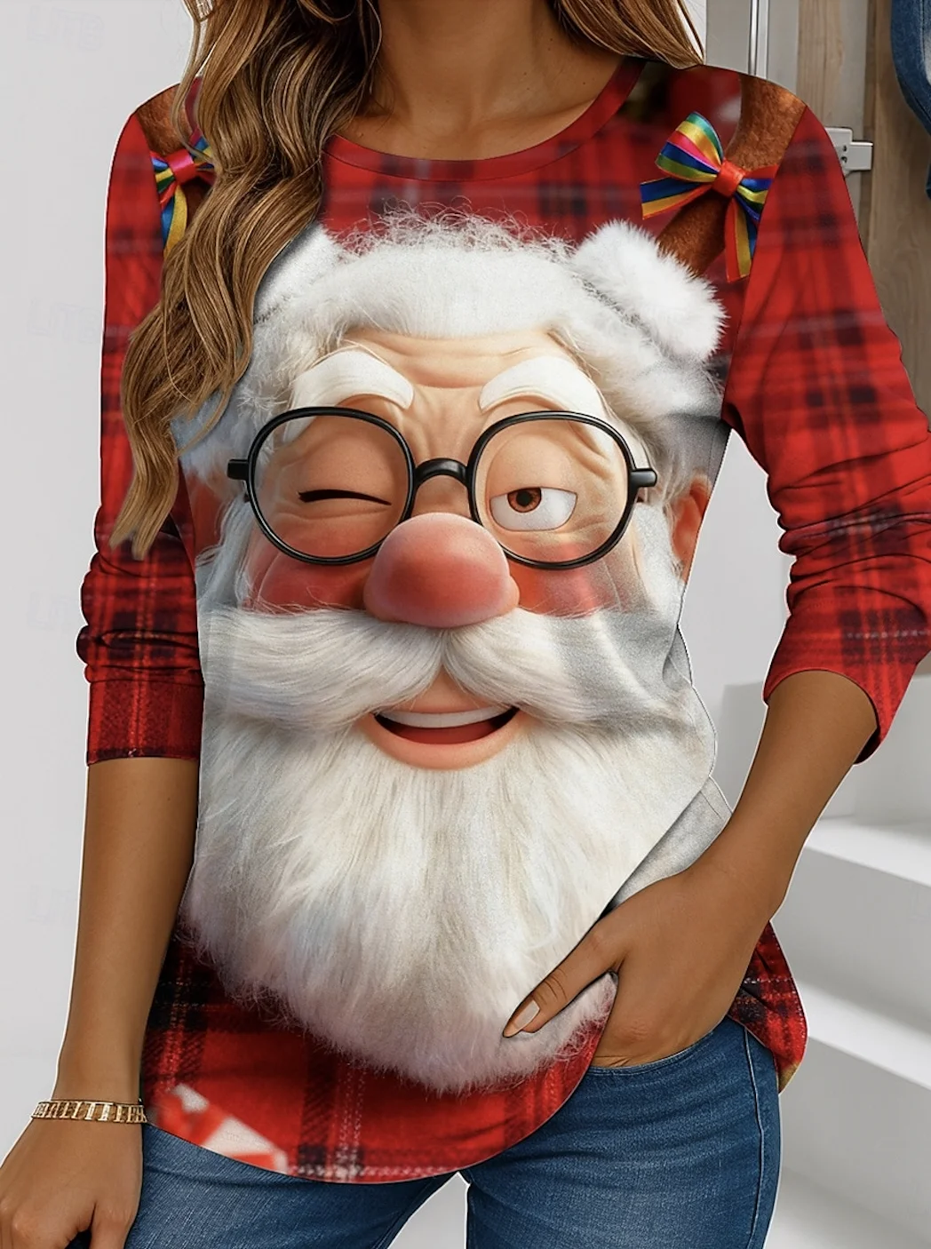 Casual Christmas Crew Neck Long Sleeve T-shirt