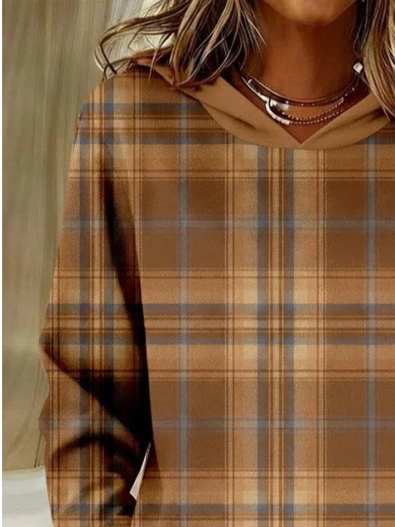 Casual Hoodie Plaid Hoodie Printing