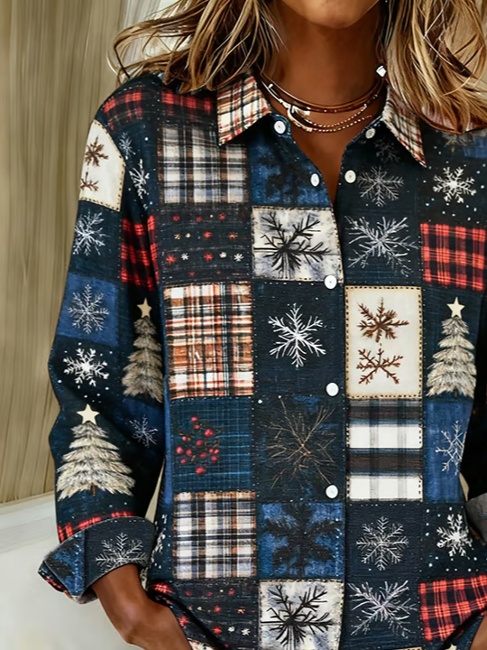 Shirt Collar Regular Sleeve Long Sleeve Christmas Buckle Regular Loose Button Up Shirt Shirt For Women