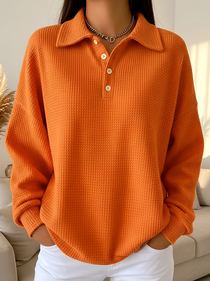 Casual Plain Shawl Collar Long Sleeve T-shirt