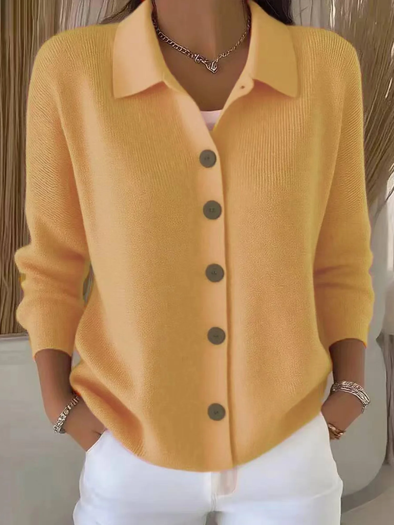 Women Plain Long Sleeve Comfy Casual Buttoned Cardigan