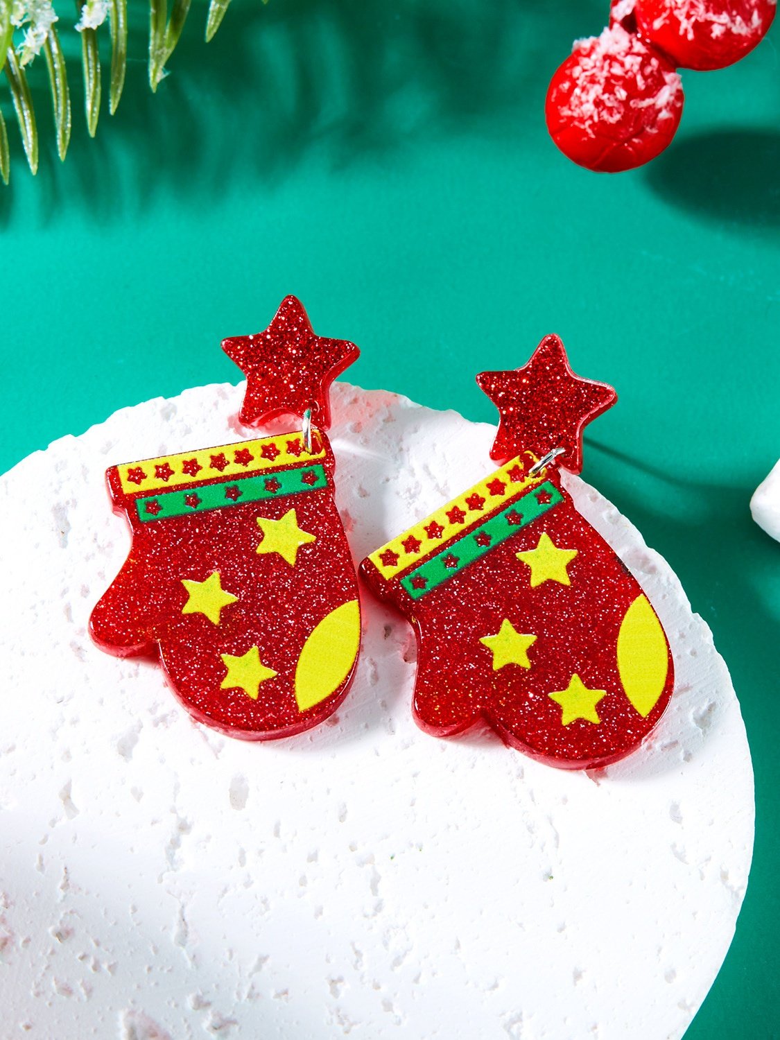 Christmas Earrings Fashion Acrylic Print Christmas Tree Christmas Stockings Gloves Stitching Earrings Christmas Holiday Party Earrings