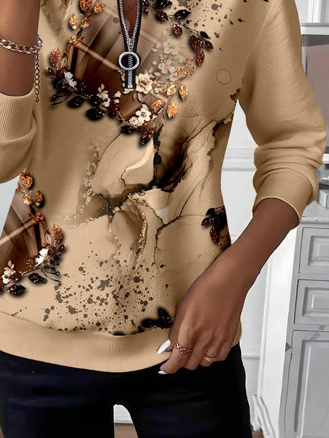 Casual Crew Neck Abstract Sweatshirt Printing