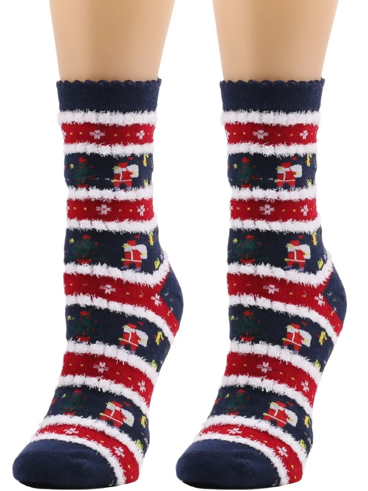 Women's Christmas Socks Autumn And Winter Fur Socks Santa Claus Elk Christmas Tree Snowman Snowflake Striped Gift Mid-tube Christmas Socks