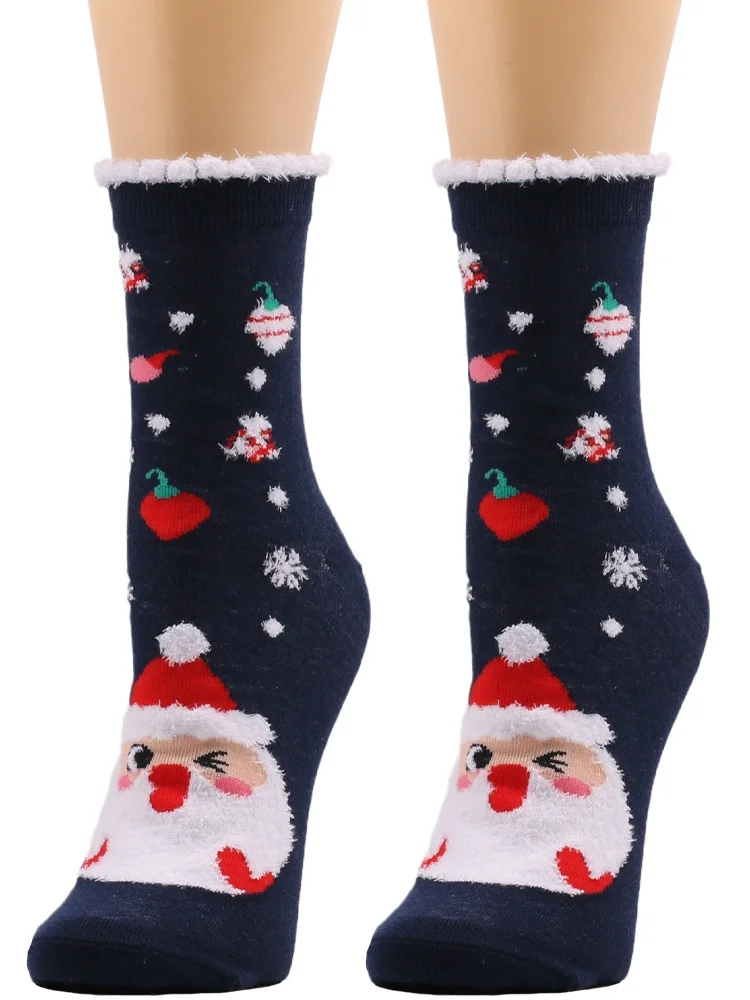 Women's Christmas Socks Autumn And Winter Fur Socks Santa Claus Elk Christmas Tree Snowman Snowflake Striped Gift Mid-tube Christmas Socks