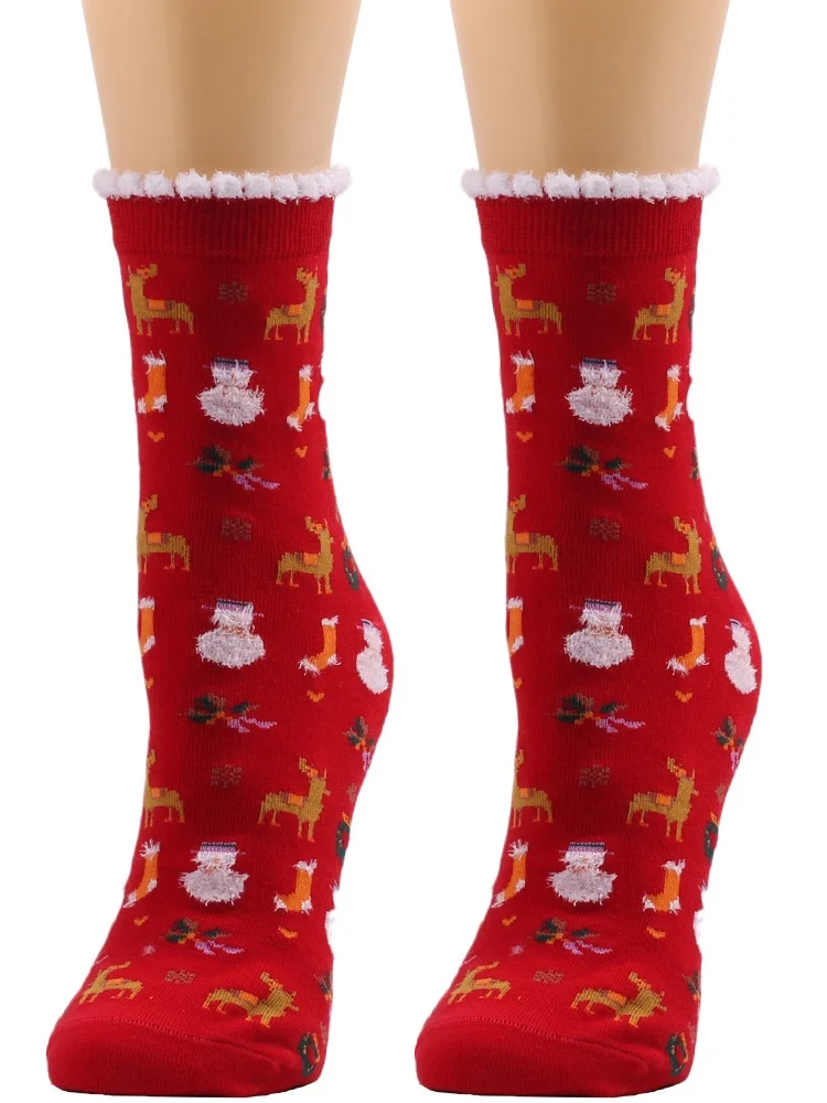 Women's Christmas Socks Autumn And Winter Fur Socks Santa Claus Elk Christmas Tree Snowman Snowflake Striped Gift Mid-tube Christmas Socks