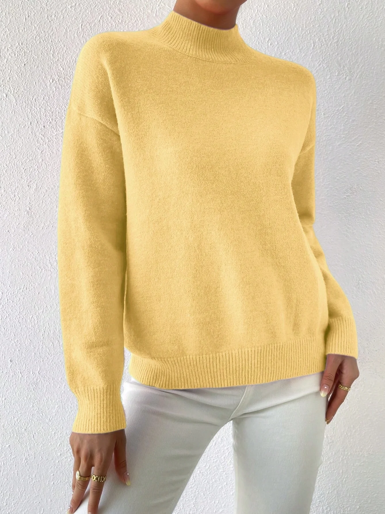 Women Plain Long Sleeve Comfy Street Split Joint Sweater