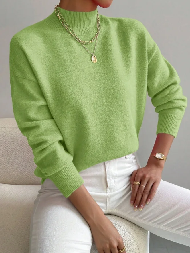 Women Plain Long Sleeve Comfy Street Split Joint Sweater