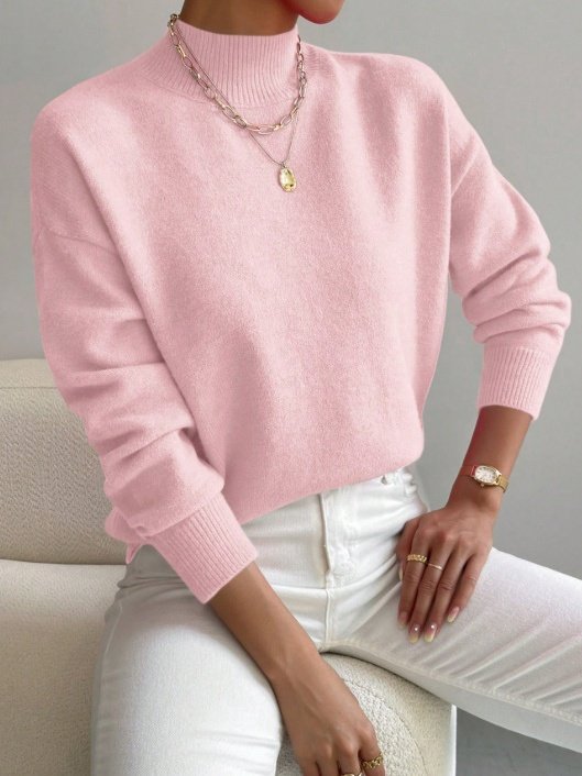 Women Plain Long Sleeve Comfy Street Split Joint Sweater