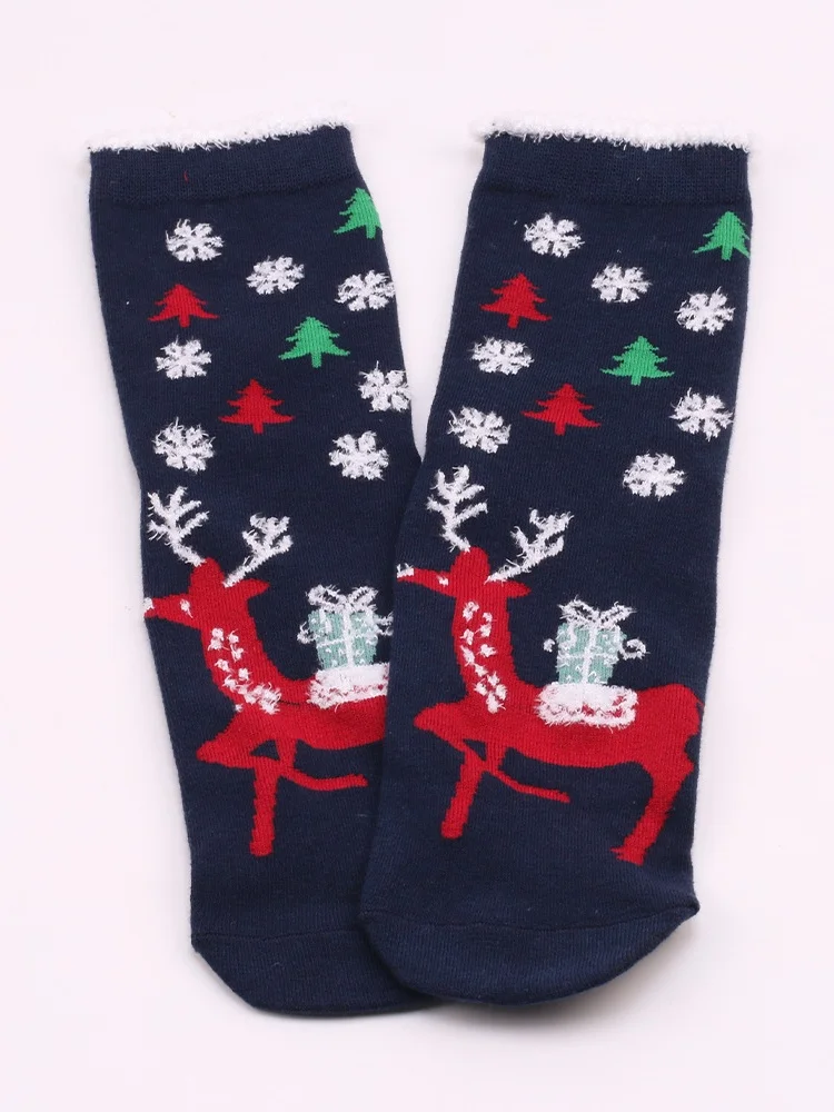 Women's Christmas Socks Autumn And Winter Fur Socks Santa Claus Elk Christmas Tree Snowman Snowflake Striped Gift Mid-tube Christmas Socks