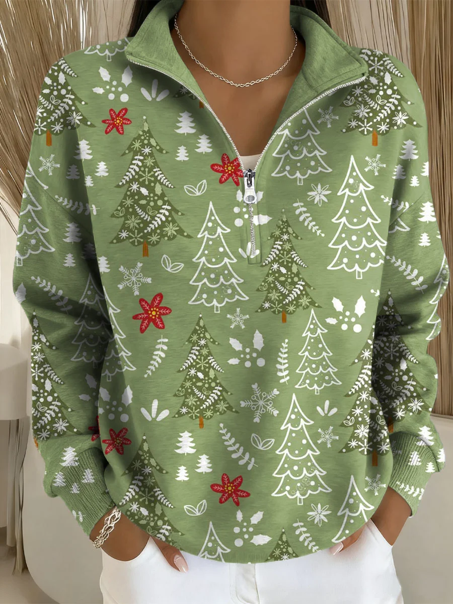 Casual Shawl Collar Christmas Sweatshirt Printing
