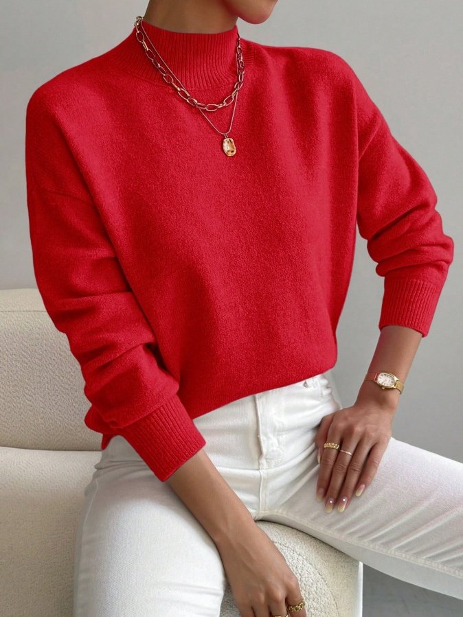 Women Plain Long Sleeve Comfy Street Split Joint Sweater