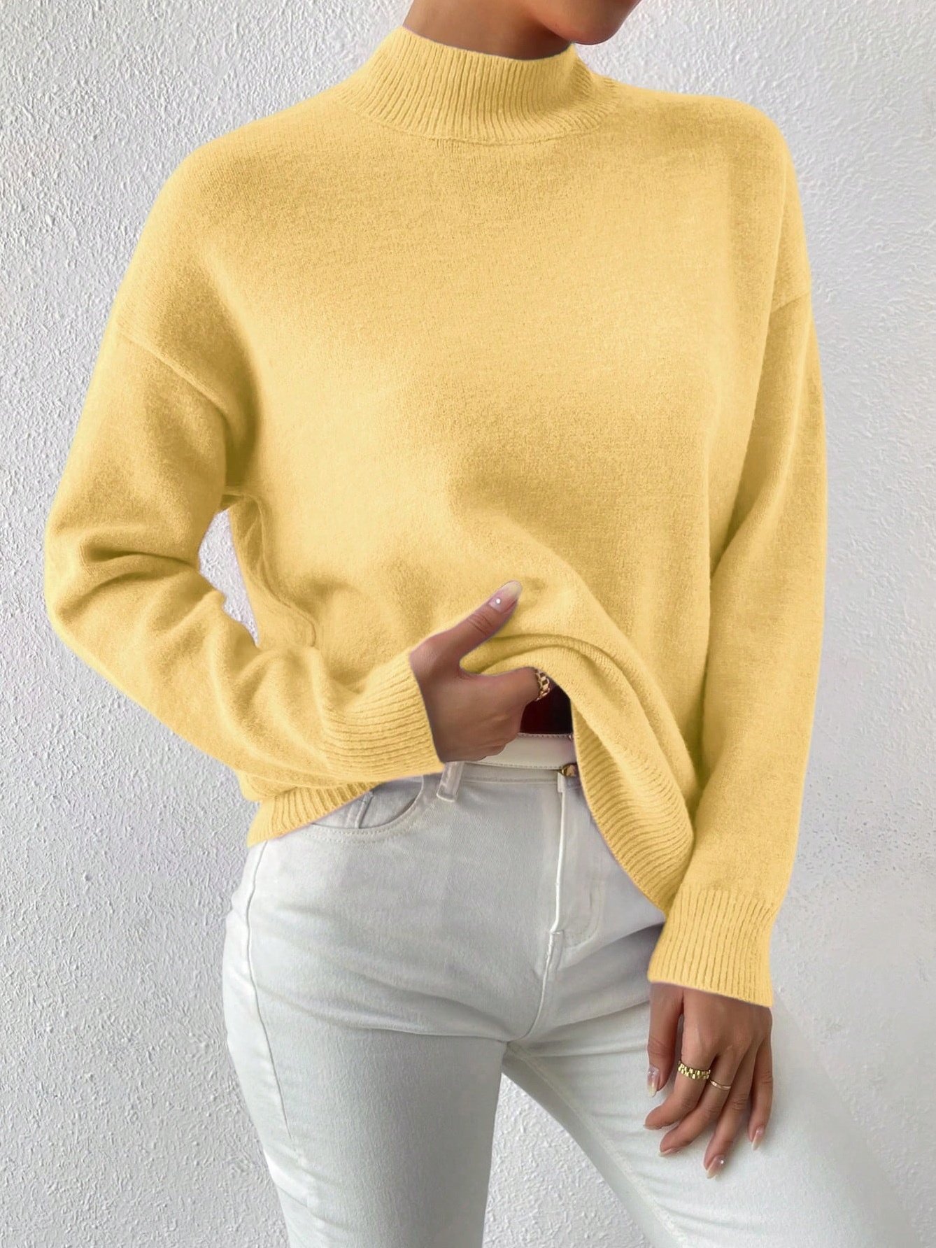 Women Plain Long Sleeve Comfy Street Split Joint Sweater