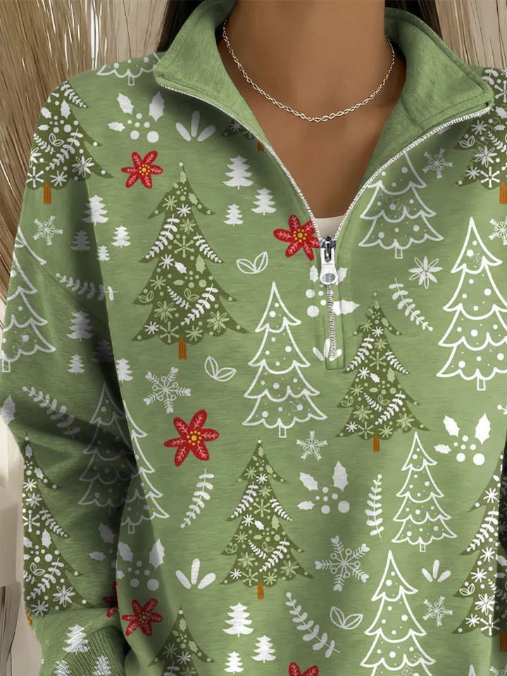 Casual Shawl Collar Christmas Sweatshirt Printing