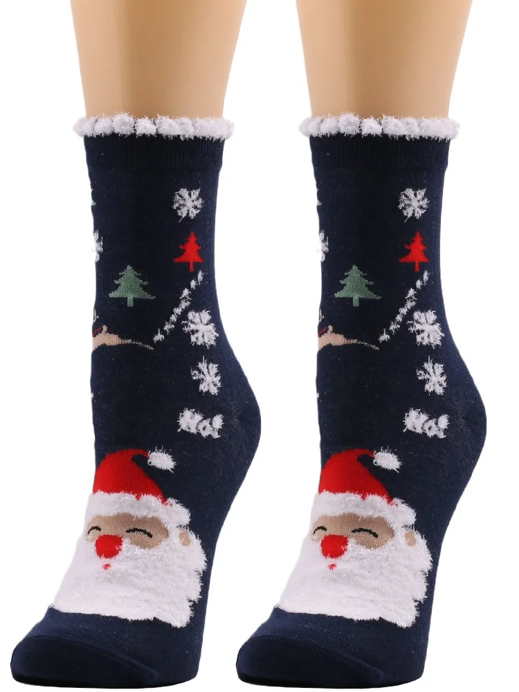 Women's Christmas Socks Autumn And Winter Fur Socks Santa Claus Elk Christmas Tree Snowman Snowflake Striped Gift Mid-tube Christmas Socks