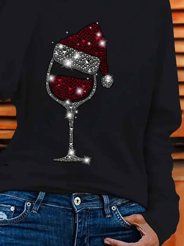 Casual Christmas Crew Neck Long Sleeve T-shirt