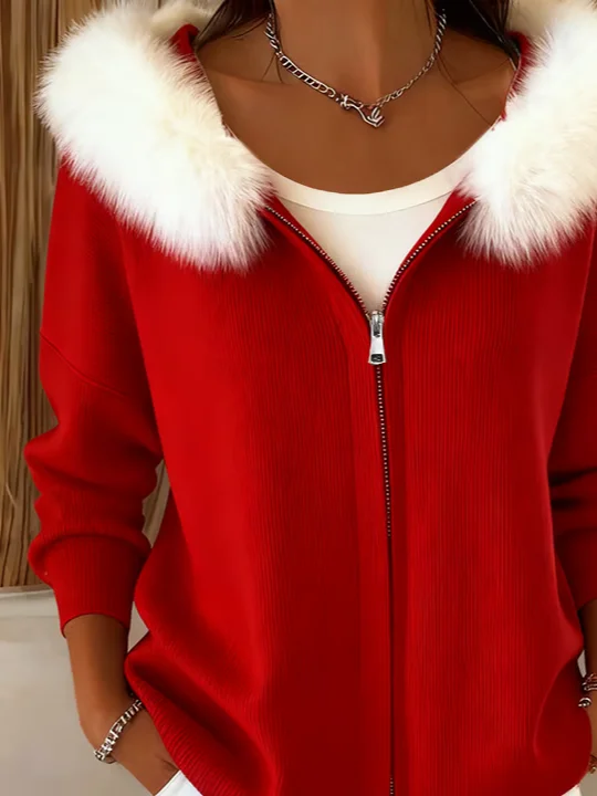 Women Winter Outerwear Casual Christmas Long Sleeve Hoodie Jacket