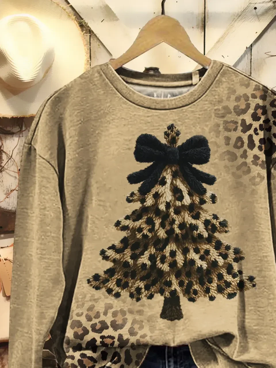 Casual Crew Neck Leopard Sweatshirt Printing