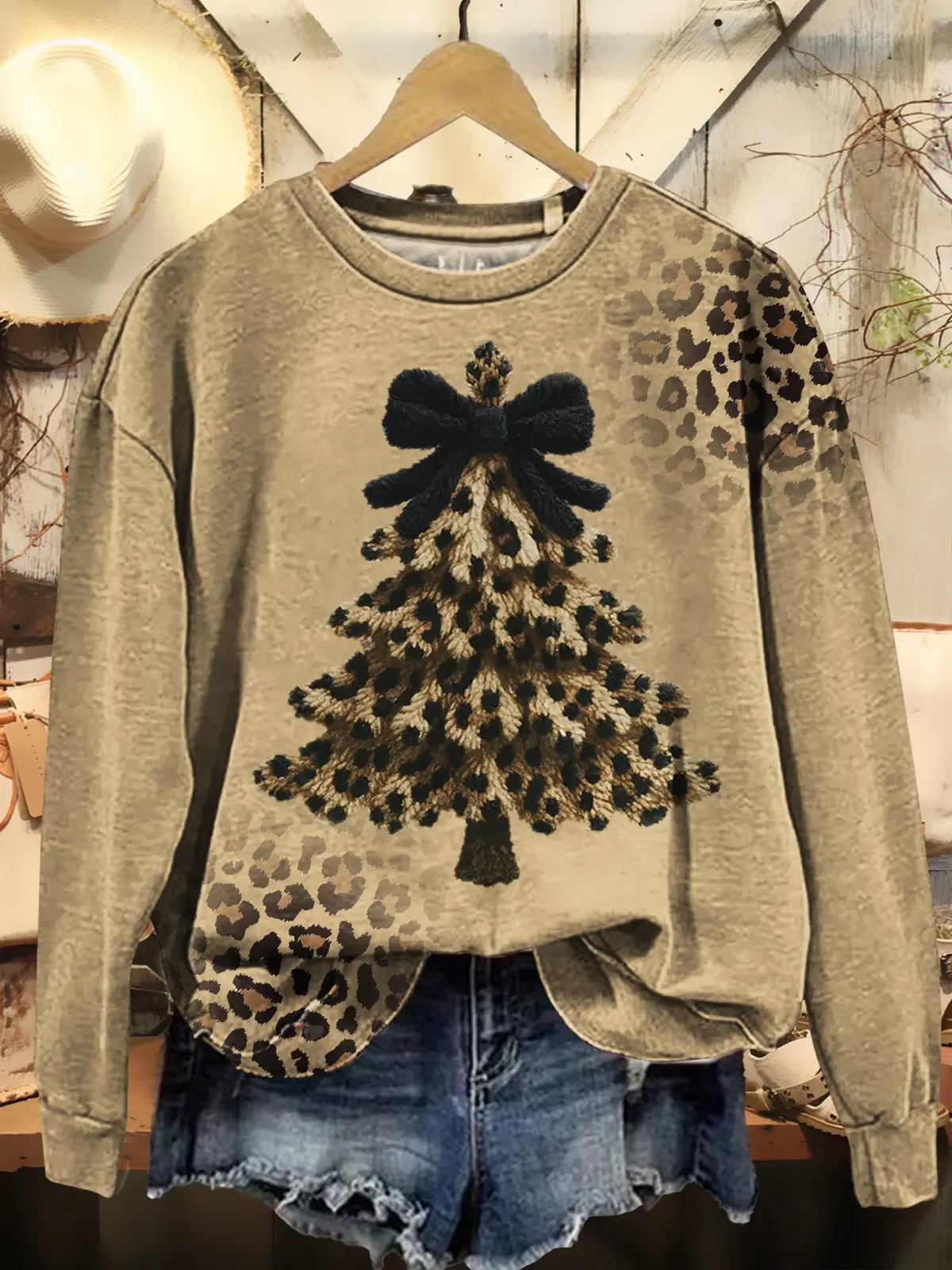 Casual Crew Neck Leopard Sweatshirt Printing