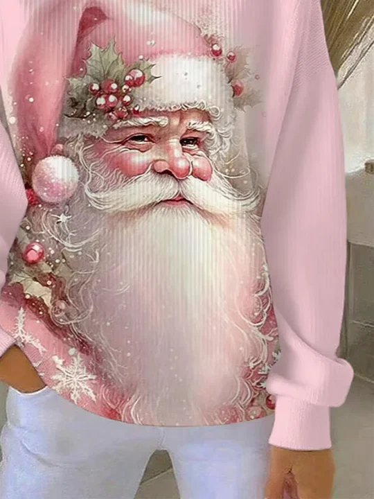 Casual Crew Neck Santa Claus Sweatshirt Printing