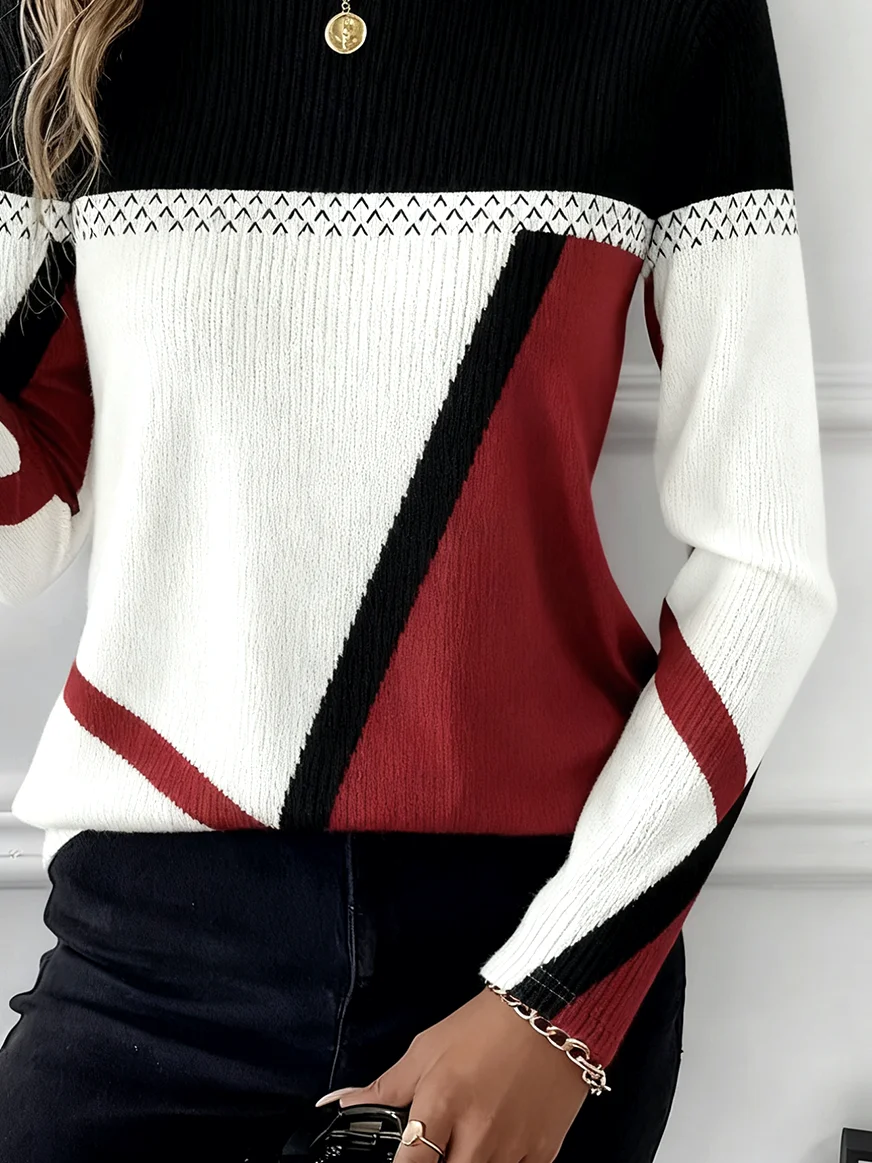 Women Striped Long Sleeve Comfy Vintage Sweater