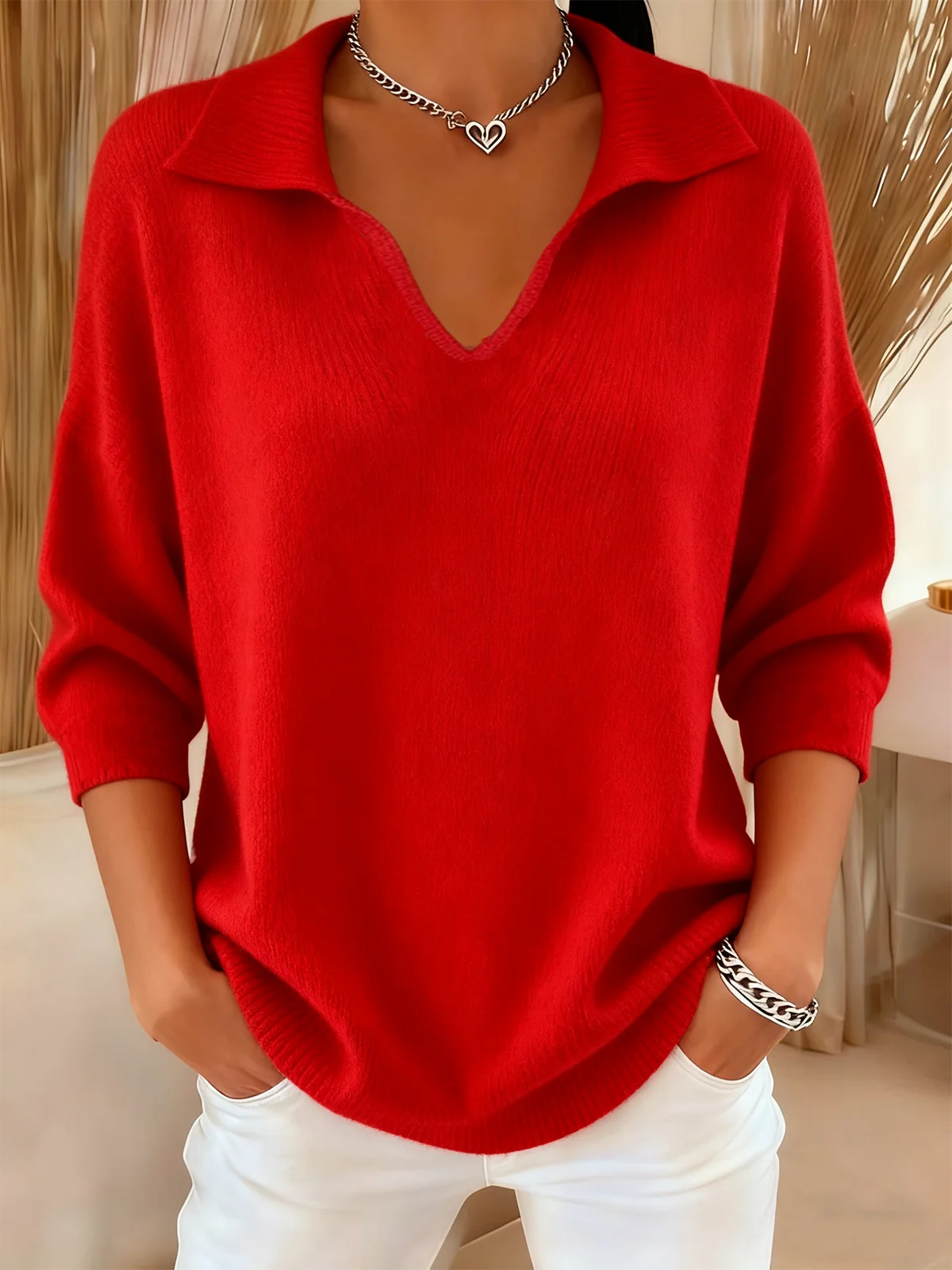 Women Plain Long Sleeve Comfy Vintage Sweater