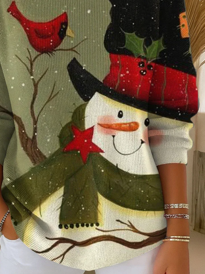 Women Christmas Snowman Long Sleeve Comfy Casual Printing Sweater