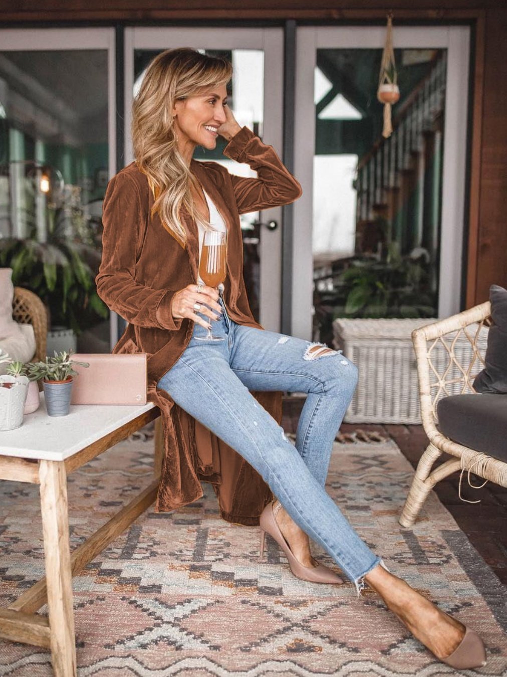 Women Spring/Fall Outerwear Vintage Split Joint Plain Long Sleeve Shawl Collar Jacket