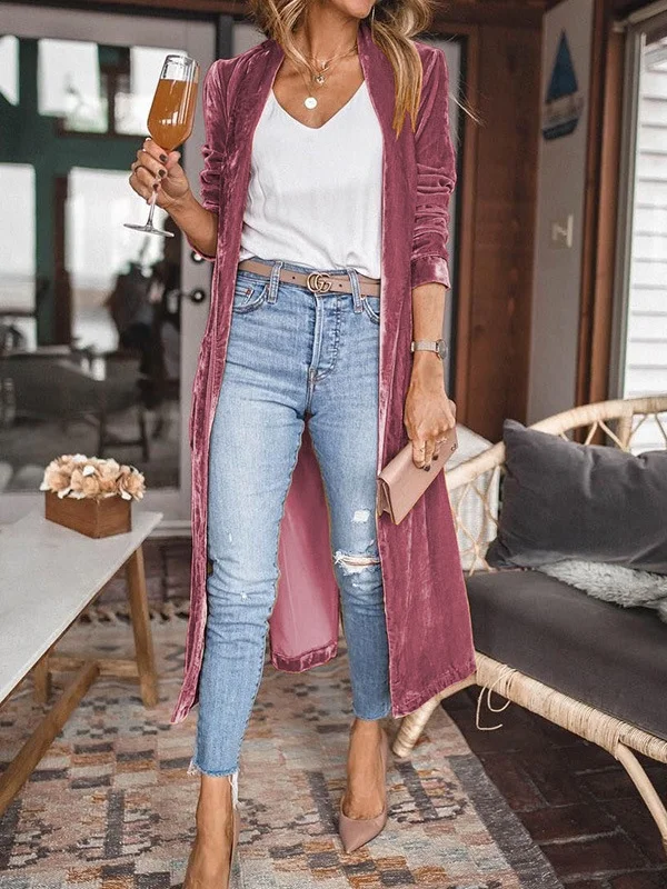 Women Spring/Fall Outerwear Vintage Split Joint Plain Long Sleeve Shawl Collar Jacket