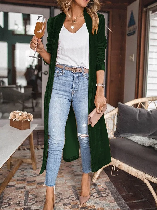 Women Spring/Fall Outerwear Vintage Split Joint Plain Long Sleeve Shawl Collar Jacket