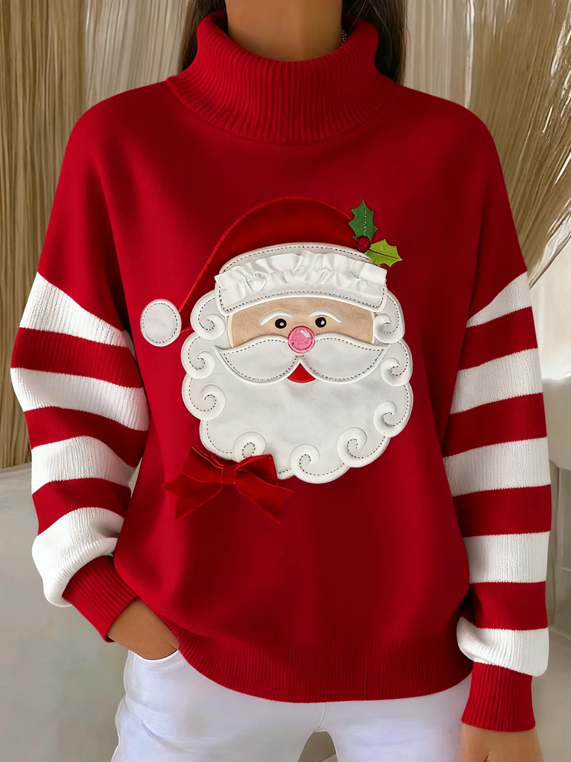 Women Striped Long Sleeve Comfy Vintage Sweater