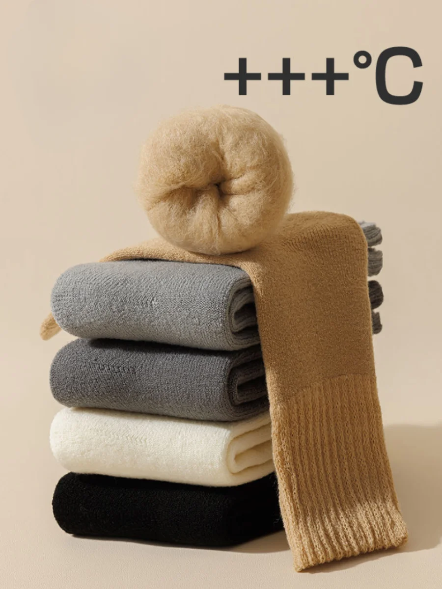Winter Fleece-lined Thick Wool And Cashmere Warm Mid-calf Cotton Socks