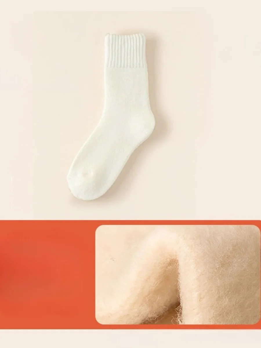 Winter Fleece-lined Thick Wool And Cashmere Warm Mid-calf Cotton Socks
