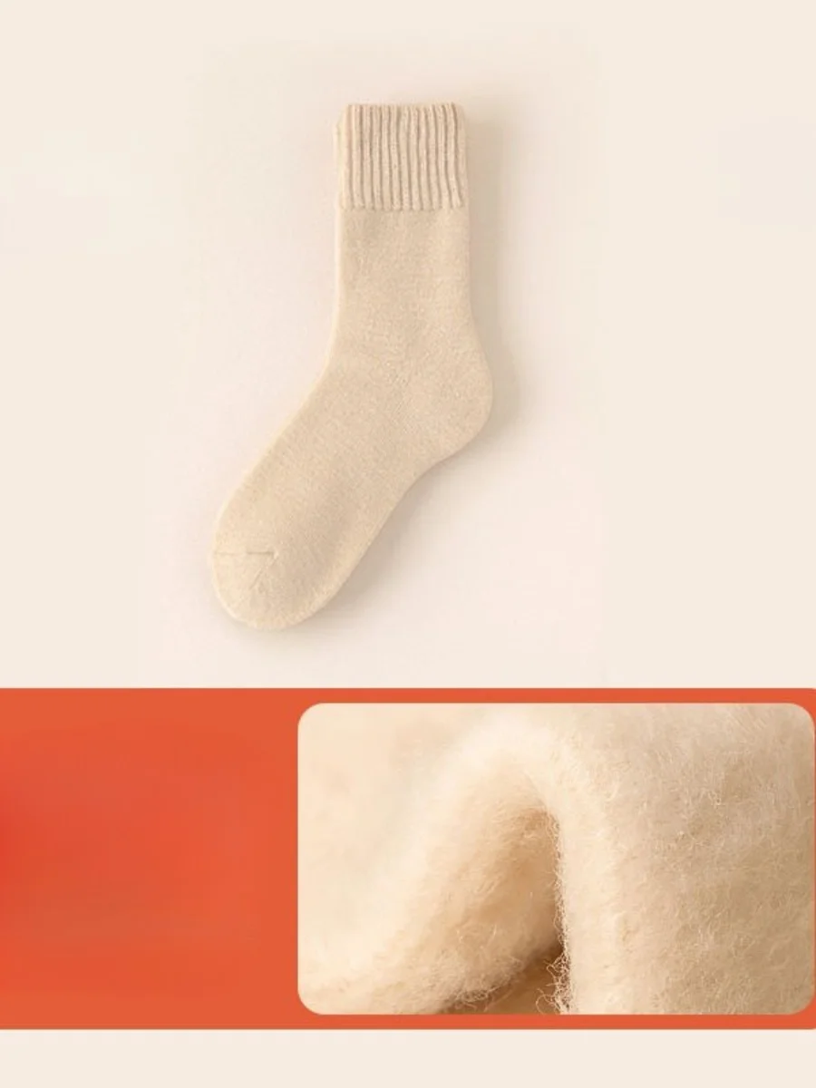 Winter Fleece-lined Thick Wool And Cashmere Warm Mid-calf Cotton Socks