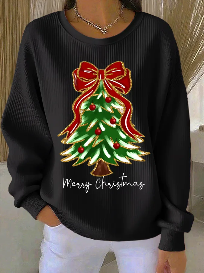 Casual Crew Neck Christmas Sweatshirt Printing