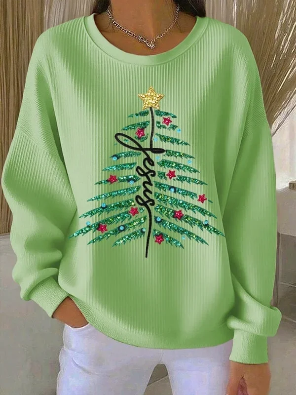 Casual Crew Neck Christmas Sweatshirt Printing