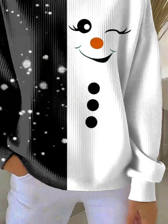 Casual Crew Neck Christmas Snowman Sweatshirt Printing