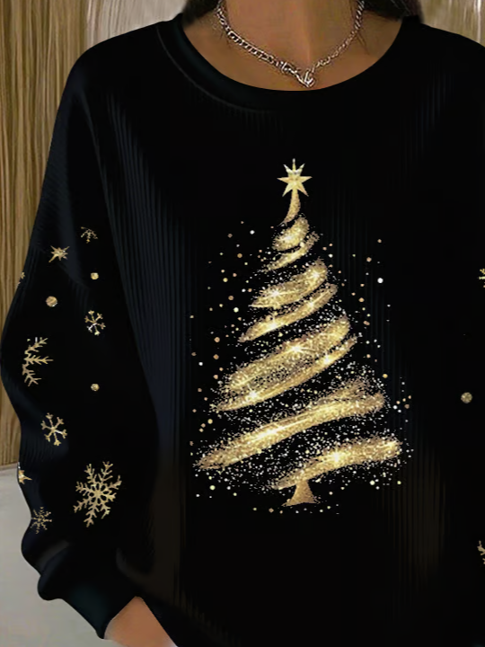 Casual Crew Neck Christmas Sweatshirt Printing