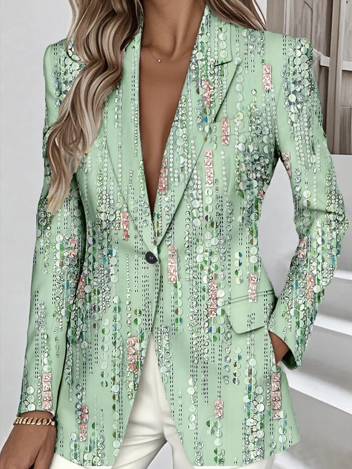 Women Floral Spring/Fall Outerwear Simple Long Sleeve Lapel Collar Regular Blazer
