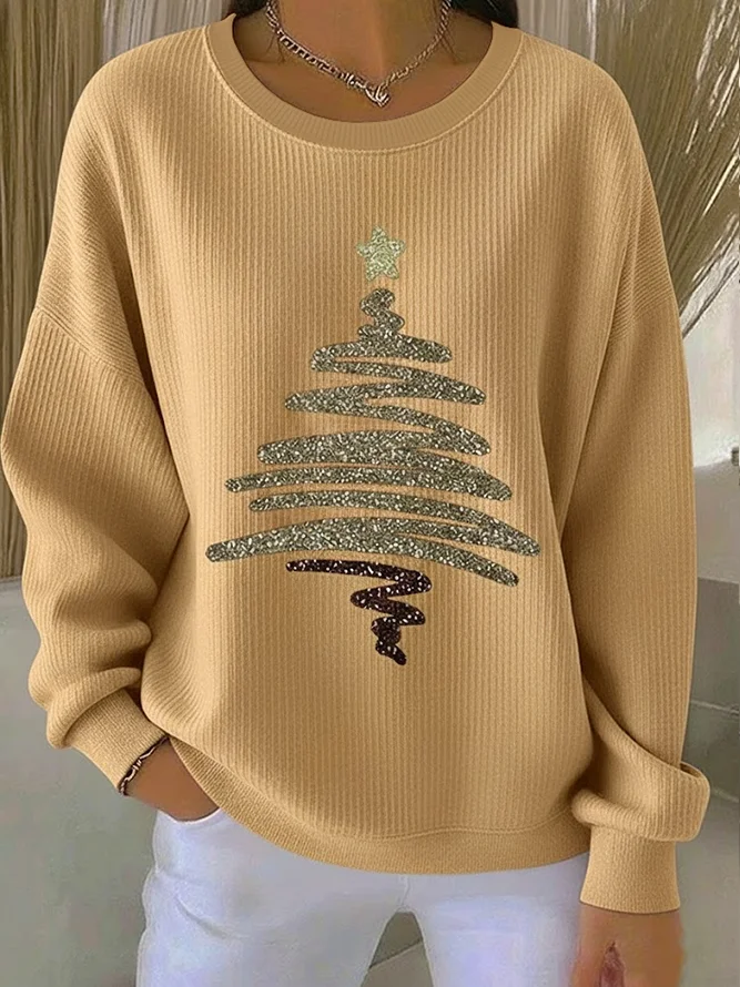 Casual Crew Neck Christmas Sweatshirt Printing