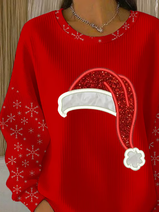 Casual Crew Neck Christmas Sweatshirt Printing