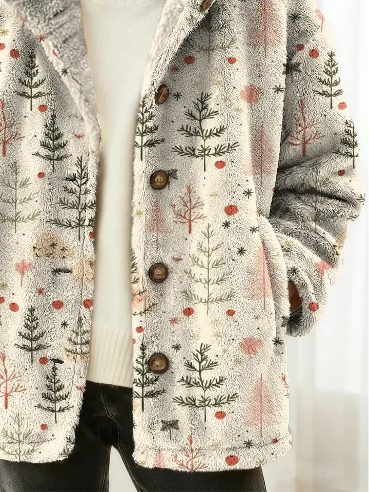 Women Winter Outerwear Vintage Christmas Long Sleeve Jacket