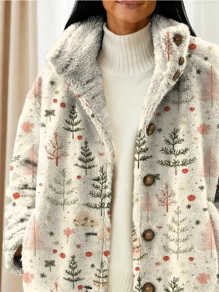 Women Winter Outerwear Vintage Christmas Long Sleeve Jacket