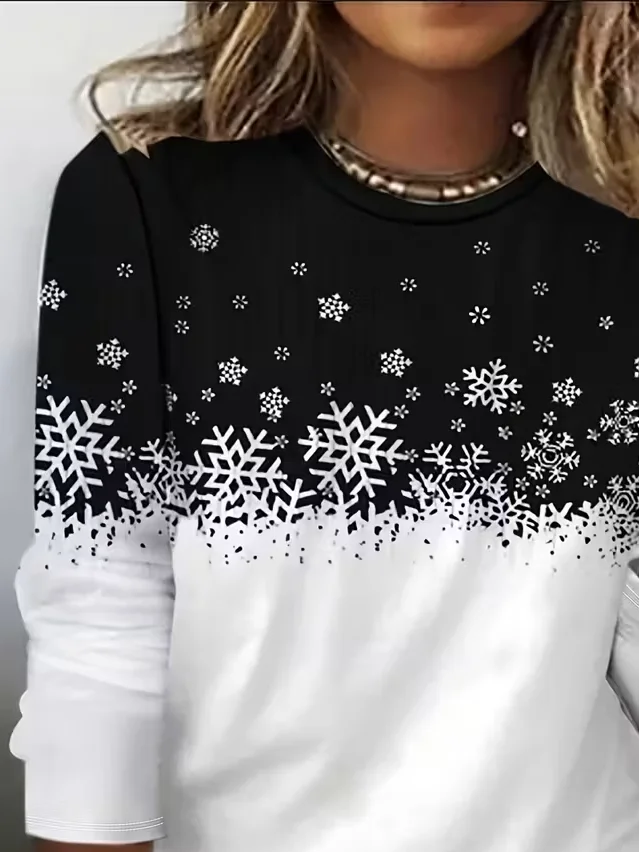 Casual Christmas Crew Neck Long Sleeve T-shirt