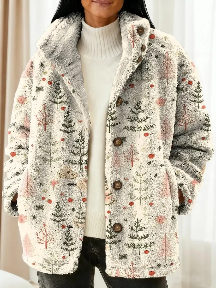Women Winter Outerwear Vintage Christmas Long Sleeve Jacket