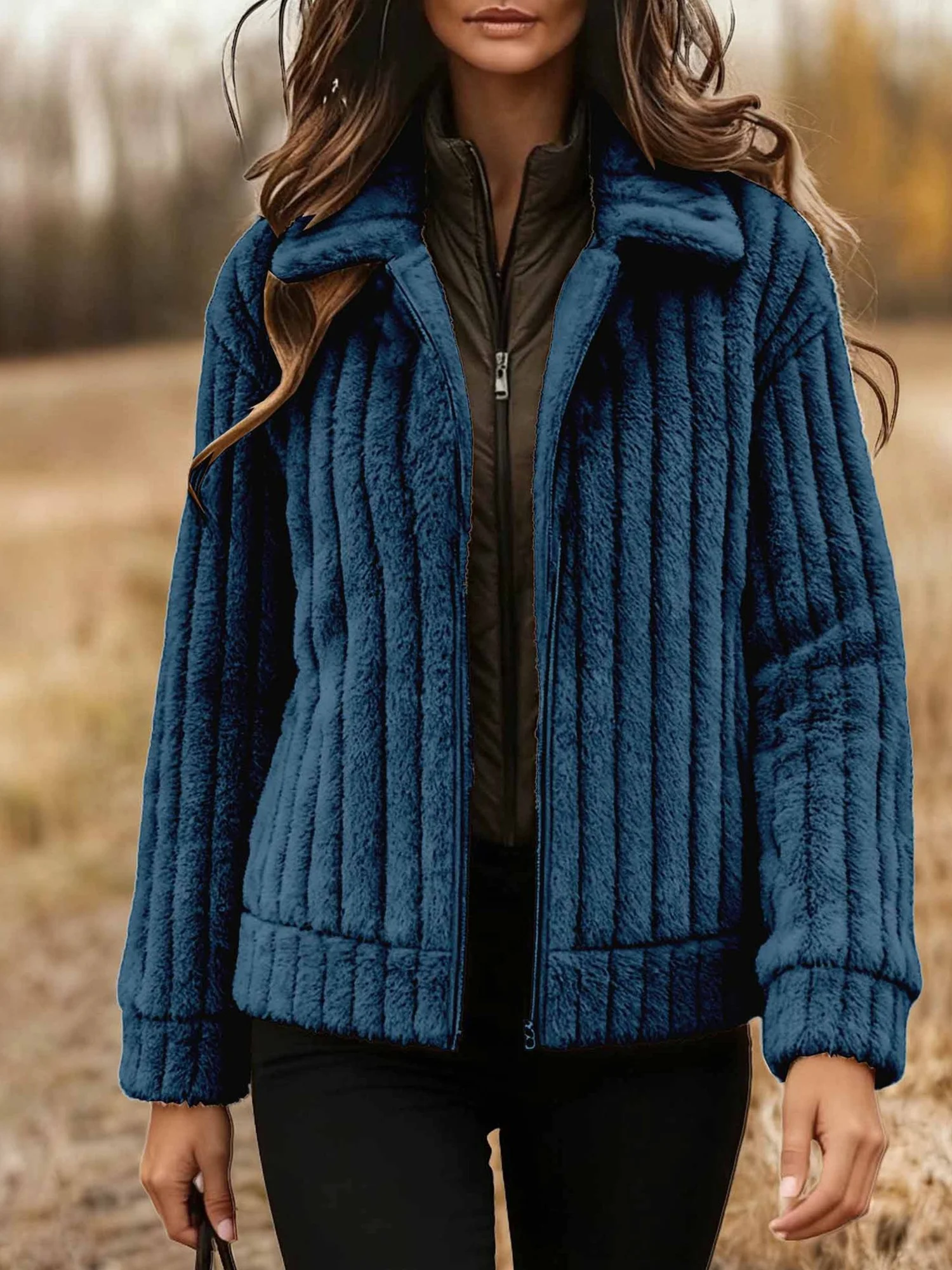 Women Winter Outerwear Urban Plain Long Sleeve Stand Collar Jacket